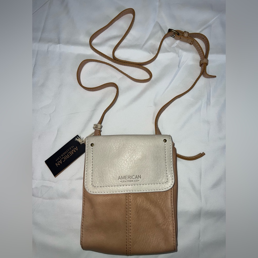 American Leather Co. Tan and Cream Crossbody Bag